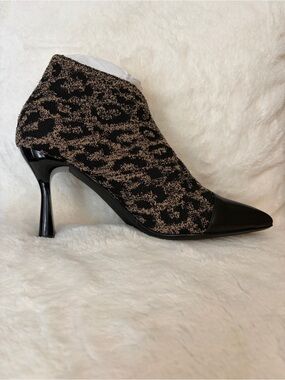 Cozy Island Echo Step Vogue Stiletto Leopard Knit Pointed Toe Ankle Booties